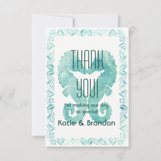 Kissing Seahorses Bruiloft Dank U in Turquoise Bedankkaart (Voorkant)