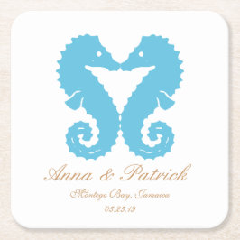 Kissing Seahorses-Destination Beach Wedding Favori Kartonnen Onderzetters