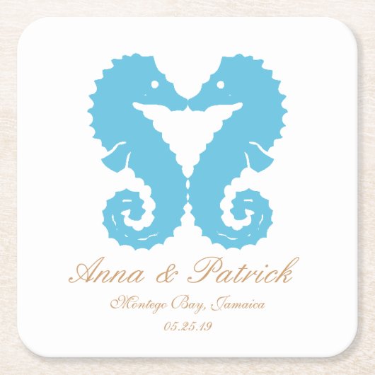 Kissing Seahorses-Destination Beach Wedding Favori Kartonnen Onderzetters (Voorkant)