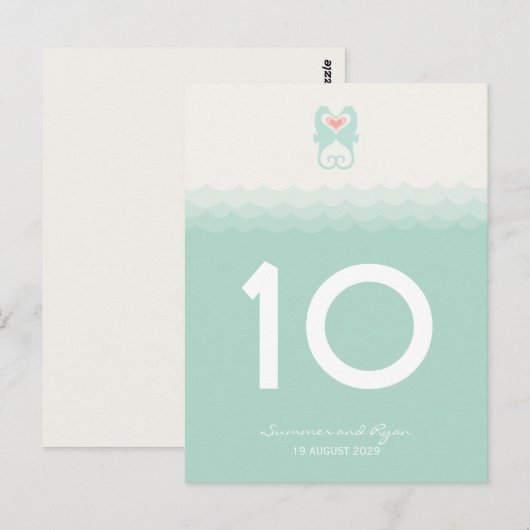 Kissing Seahorses Strand Trouwtafel nummer Briefkaart (Voorkant / Achterkant)