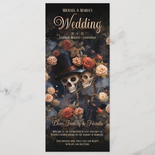Kissing Skeletons Bloemen Trouwprogramma Programmakaart (Voorkant)