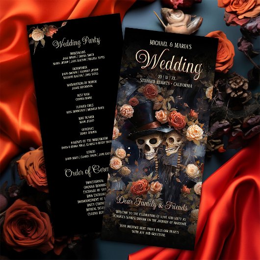 Kissing Skeletons Bloemen Trouwprogramma Programmakaart