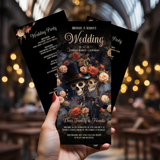 Kissing Skeletons Bloemen Trouwprogramma Programmakaart