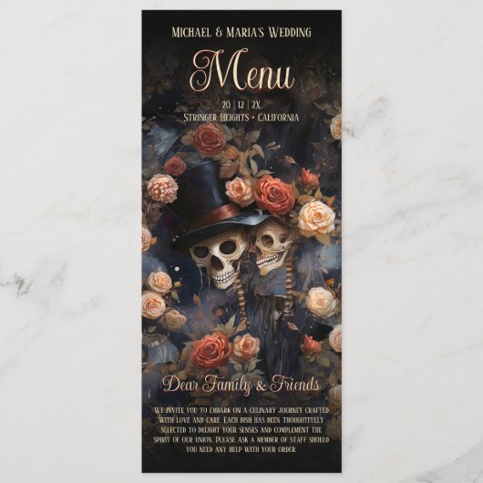 Kissing Skulls Menu Romantisch Gotisch Bruiloft Me (Voorkant)
