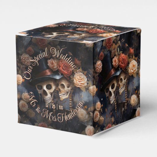 Kissing Skulls Romantisch Skelet Gotische bruiloft Bedankdoosjes (Voorkant Zijde)