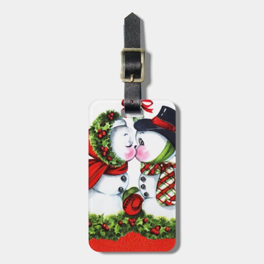 Kissing Snowman Couple Bagagelabel (Voorkant verticaal)
