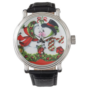 Kissing Snowman Couple Horloge