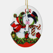 Kissing Snowman Couple Keramisch Ornament (Rechts)