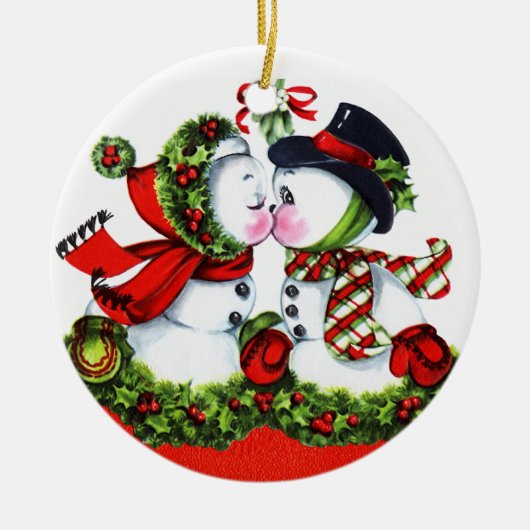 Kissing Snowman Couple Keramisch Ornament (Voorkant)