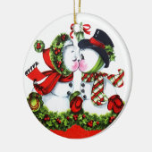 Kissing Snowman Couple Keramisch Ornament (Links)