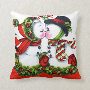 Kissing Snowman Couple Kussen
