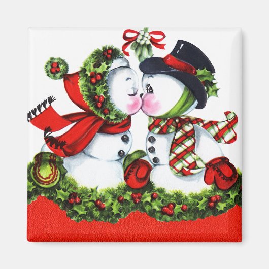 Kissing Snowman Couple Magneet (Voorkant)
