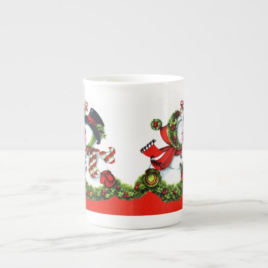 Kissing Snowman Couple Porselein Kop (Voorkant)