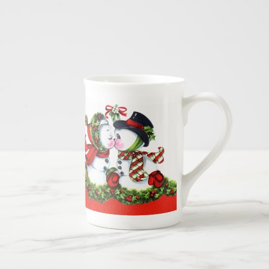 Kissing Snowman Couple Porselein Kop (Rechts)