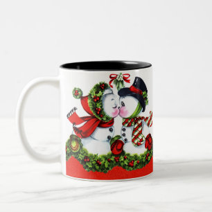 Kissing Snowman Couple Tweekleurige Koffiemok