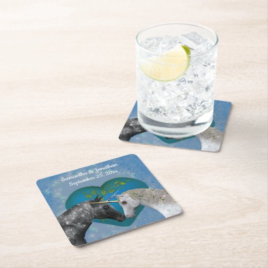 Kissing Unicorns Cute Personalized Wedding  Kartonnen Onderzetters (Insitu)