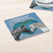 Kissing Unicorns Cute Personalized Wedding  Kartonnen Onderzetters (Schuin)