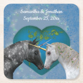 Kissing Unicorns Cute Personalized Wedding  Kartonnen Onderzetters (Voorkant)