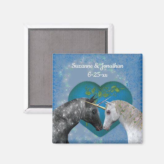 Kissing Unicorns Cute Personalized Wedding  Magneet (Voorkant / Achterkant)