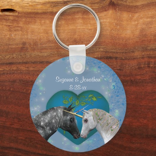 Kissing Unicorns Cute Wedding  Sleutelhanger (Achterkant)