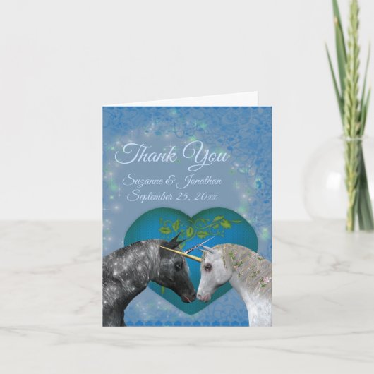 Kissing Unicorns Heart Wedding Bedankkaart (Voorkant)