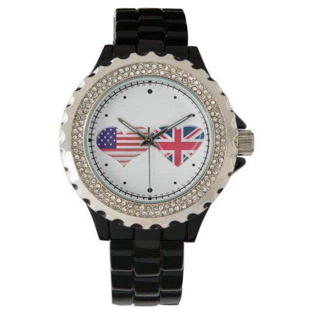 Kissing USA en UK Hearts Flag Watch Horloge (Voorkant)