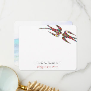 Kissingende Swallows Spring Flowers Chic Weduwfoto Bedankkaart