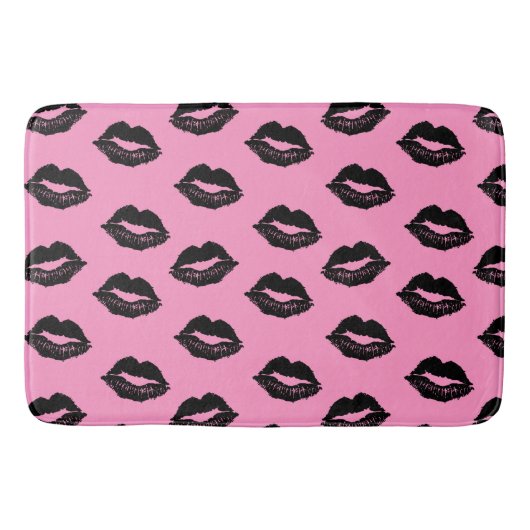 Kissinglips Patroonroze en zwart Badmat (Voorkant)