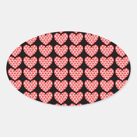 Kissy Lips Hearts Ovale Sticker (Voorkant)