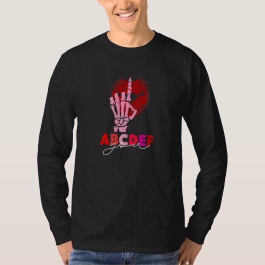 Kissy Lips Skeleton Hand ABCDEF-You Funny Valentin T-shirt (Voorkant)