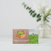 Kist met producten | Boer op tractor Visitekaartje (Staand voorkant)