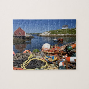 Kistjes voor kreeften, boeien en touwen op de stei legpuzzel