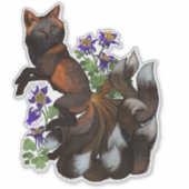 Kistune en Columbine Flowers Sticker (Voorkant)