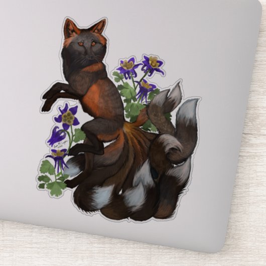 Kistune en Columbine Flowers Sticker (Detail)