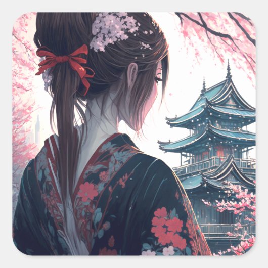 Kisu Japan - Aufkleber Vierkante Sticker (Voorkant)