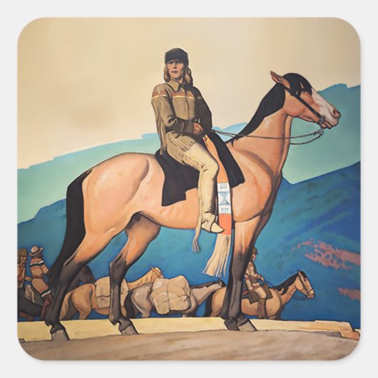 Kit Carson met bergbewoners door Maynard Dixon Vierkante Sticker (Voorkant)