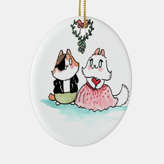 Kit en Angora onder de mistletoe Keramisch Ornament (Rechts)