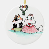 Kit en Angora onder de mistletoe Keramisch Ornament (Voorkant)