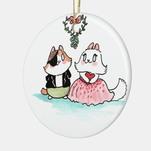 Kit en Angora onder de mistletoe Keramisch Ornament (Links)