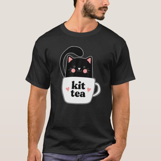 Kit Tea Black Kitty Cat Mok Tea Lovers T-shirt (Voorkant)
