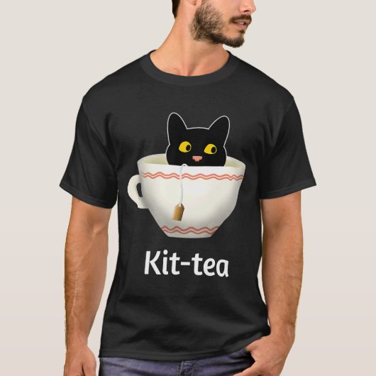 Kit Tea Cat, Cute Black Cat Kat in Kittea T-shirt (Voorkant)