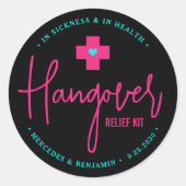 Kit voor katerbestrijding Hot Pink Teal Huwelijksg Ronde Sticker (Voorkant)