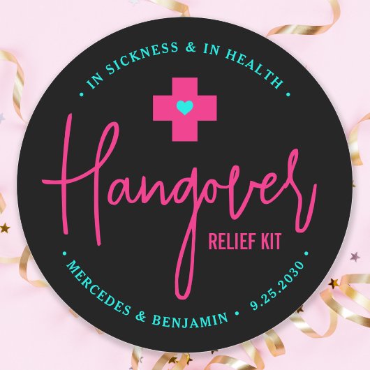 Kit voor katerbestrijding Hot Pink Teal Huwelijksg Ronde Sticker