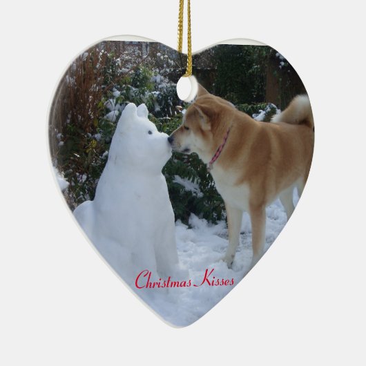 kita kissing snowman akita seasonal foto keramisch ornament (Rechts)