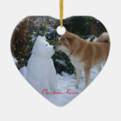 kita kissing snowman akita seasonal foto keramisch ornament (Voorkant)