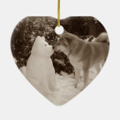kita kissing snowman akita seasonal foto keramisch ornament (Achterkant)