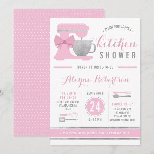 Kitchen Bridal Shower Invitation, Faux Folie Kaart (Voorkant / Achterkant)