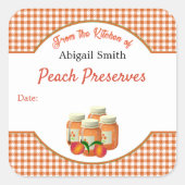 Kitchen Canning Peach Gingham Square Sticker (Voorkant)