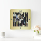 KITCHEN CLOCK MET KNIVESVORKEN EN SPOONS VIERKANTE KLOK (Huis)