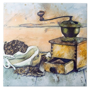 Kitchen Coffee Grinder Kitchen Food Art 6" Tegeltje